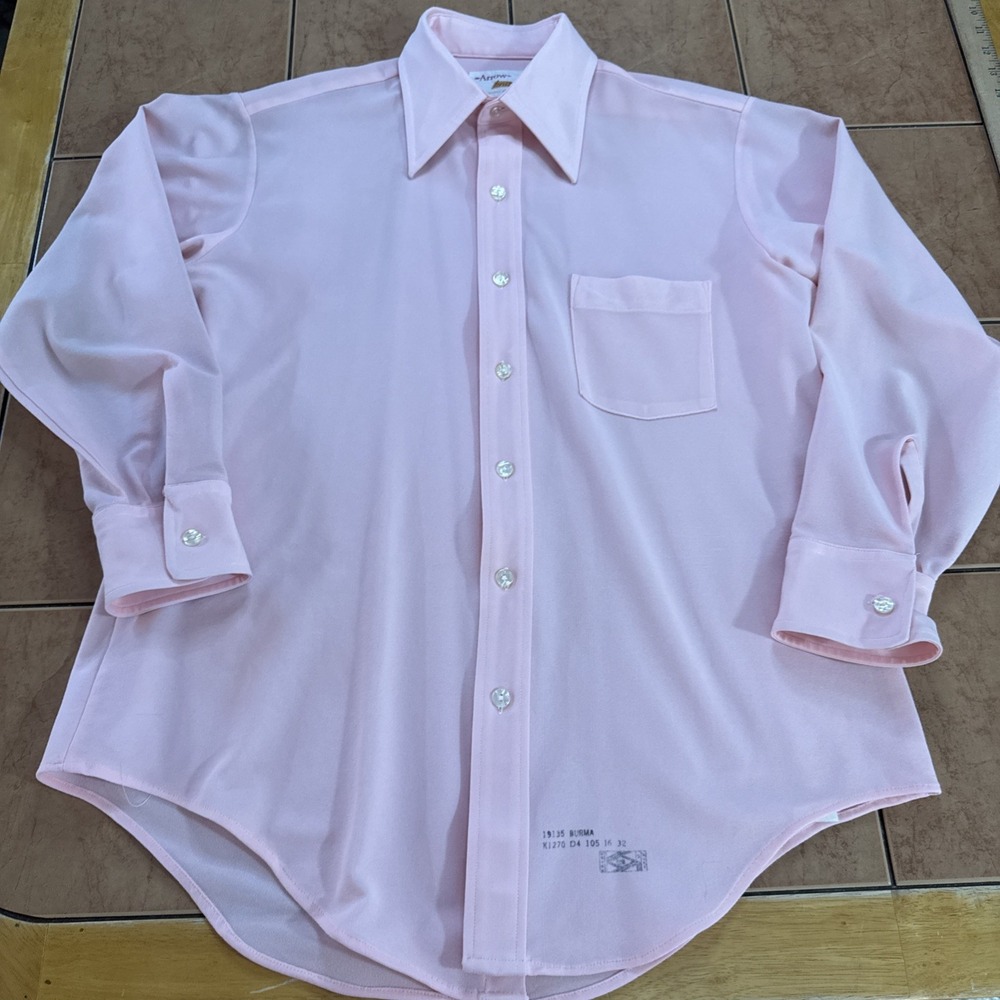 Vintage Arrow Knits Disco Dagger Collar Textured Shirt Sz‎ 16 32 Pink Retro Mod